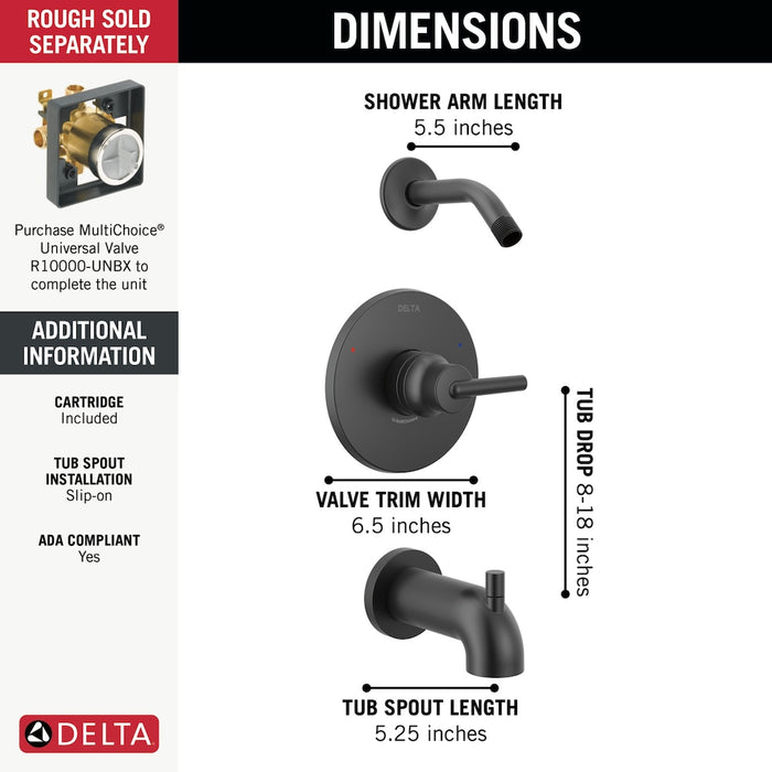 Delta Trinsic Monitor 14 Series Tub and Shower Trim in Matte Black  [Valve Sold Separately] (New)