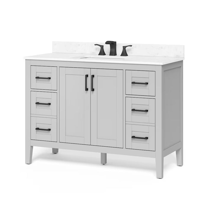 Ellia 48-inch W x 20-inch D 2-Door & 6-Drawer Grey Wood Bathroom Vanity Single Undermount Sink with White Engineered Carrera Stone Top (damaged, new)
