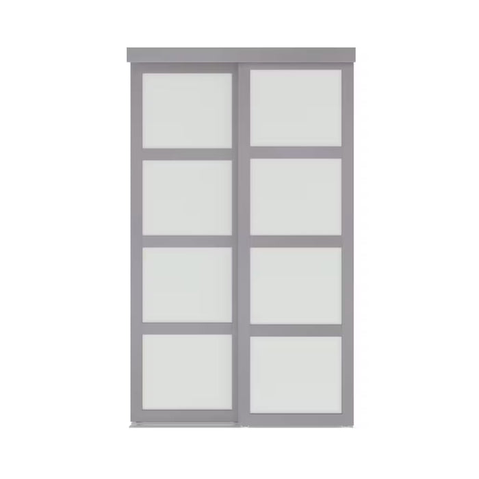TRUporte 48-inch x 80.5-inch Grey 4-Lite MDF Frosted Glass Closet Sliding door (new)