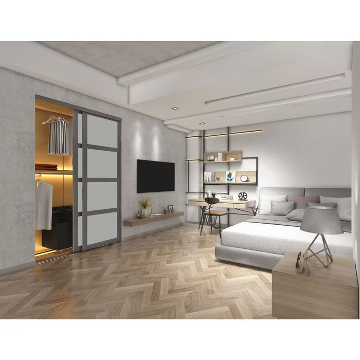 TRUporte 48-inch x 80.5-inch Grey 4-Lite MDF Frosted Glass Closet Sliding door (new)