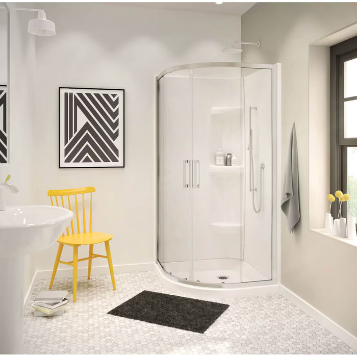 MAAX Radia 32 in. W x 32 in. L x 71.5 in. H Neo-Round Semi-Frameless Sliding Corner Shower Door in Brushed Nickel with Clear Tempered Glass