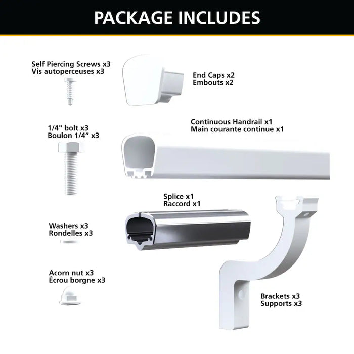 Peak RailBlazers Aluminum Deck Railing - Continuous Handrail Kit - 8 ft. White