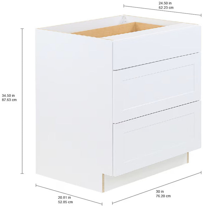 Edson 30 W x 35 H x 25 D Assembled Kitchen 3-Drawer Base Cabinet, White (new)