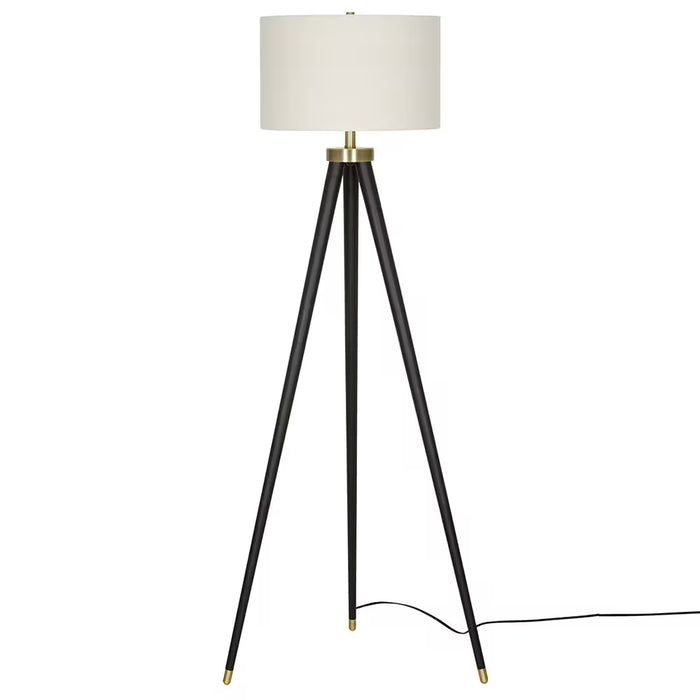 Ballintoy 60-inch H 1-Light Black Tripod Floor Lamp with White Drum Fabric Shade (new)