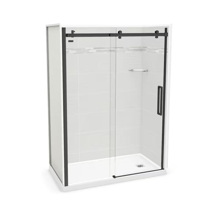 MAAX Utile 60L x 32W x 84H in. 3-in-1 Shower Kit - Shower Stall Enclosure with Right Drain Base, Wall, and Glass Shower Door in Black (New)
