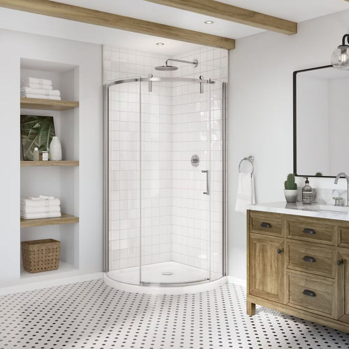 MAAX Outback Round 36W x 36L x 75.6H Frameless Sliding Shower Door, Right Hand Opening in Chrome & Clear Glass