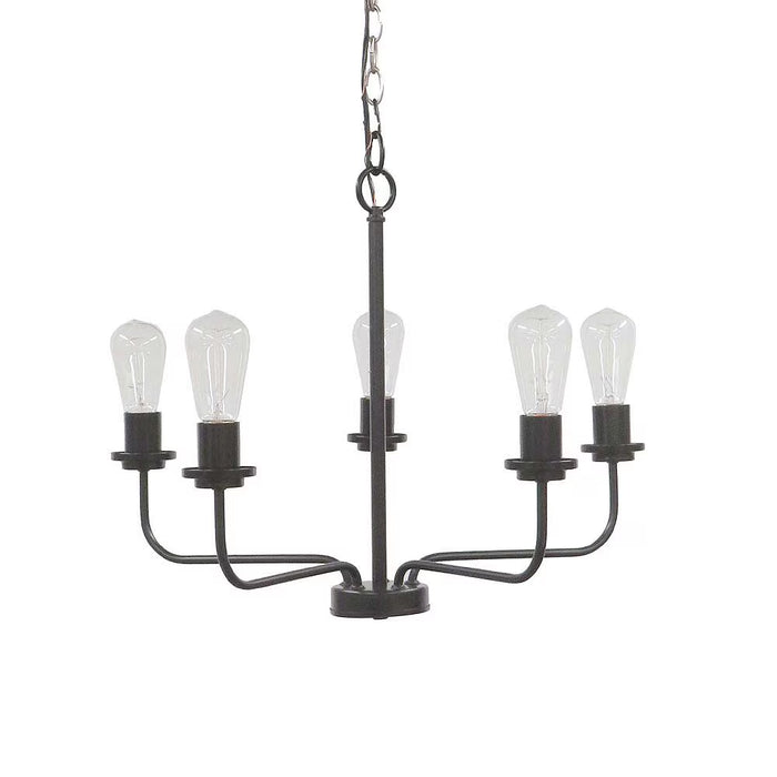 Hampton Bay Hampton Bay 5-Light Matte Black Rustic Farmhouse Candle-Style Steel Chandelier Clear Glass Shade