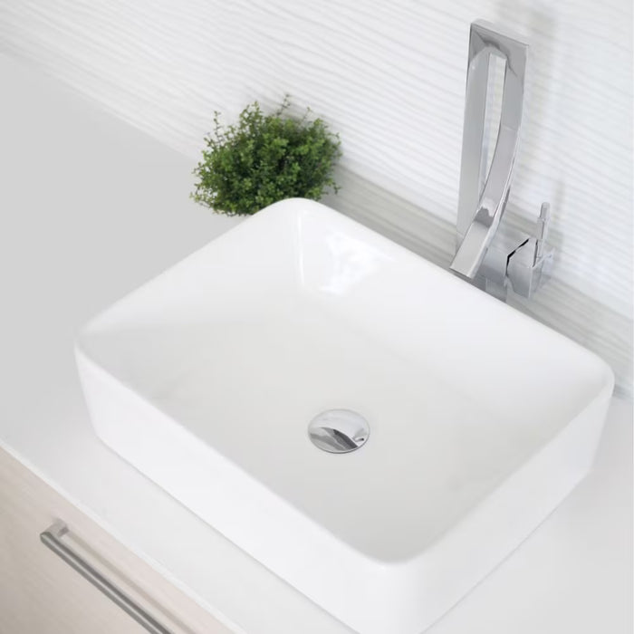 Stylish Porcelain Rectangular 18 3/4-inches Top Mounted Vessel Bathroom Sink White