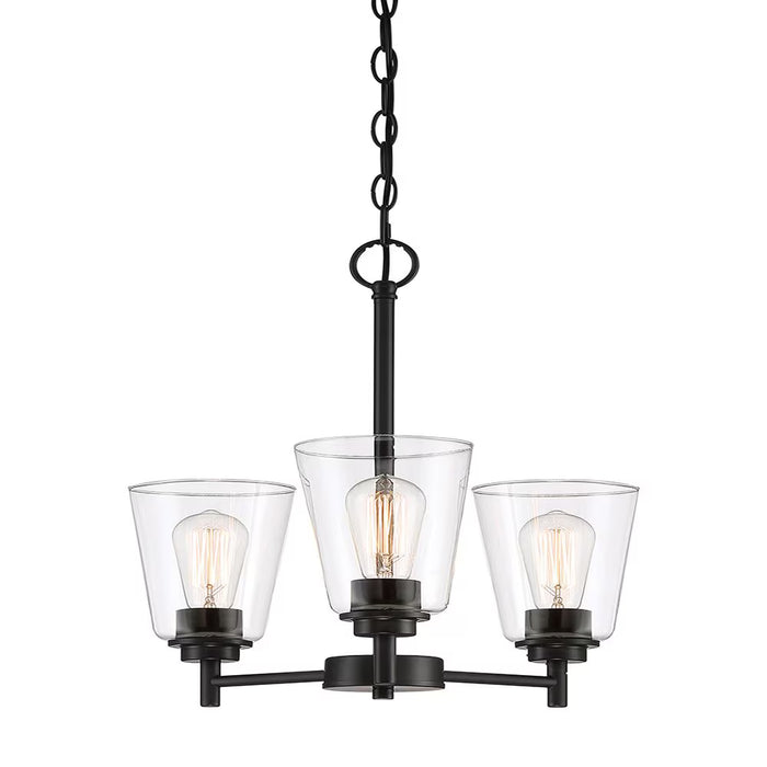 Montgomery 3-Light Matte Black Modern Drum Candle-Style Steel Chandelier Clear Glass Shade (New)