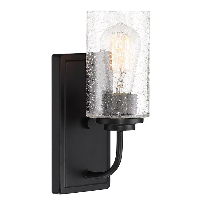 Hampton Bay 1-Light Matte Black Modern Industrial Wall Mount Sconce Light with Clear Seeded Glass Shade