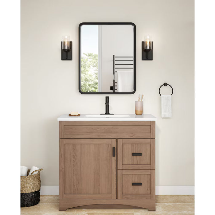 Hampton Bay 1-Light Matte Black Modern Industrial Wall Mount Sconce Light with Clear Seeded Glass Shade