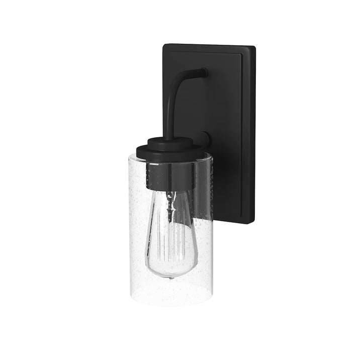 Hampton Bay 1-Light Matte Black Modern Industrial Wall Mount Sconce Light with Clear Seeded Glass Shade