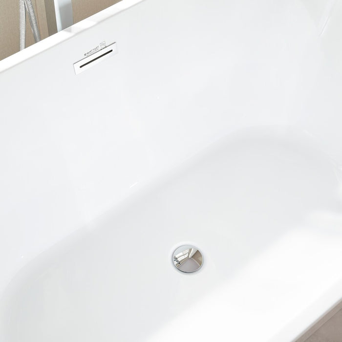 Vanity Art Bordeaux 54 in. x 29.7 in. Acrylic Flatbottom Freestanding Soaking Bathtub with Center Drain in White/Polished Chrome (New)