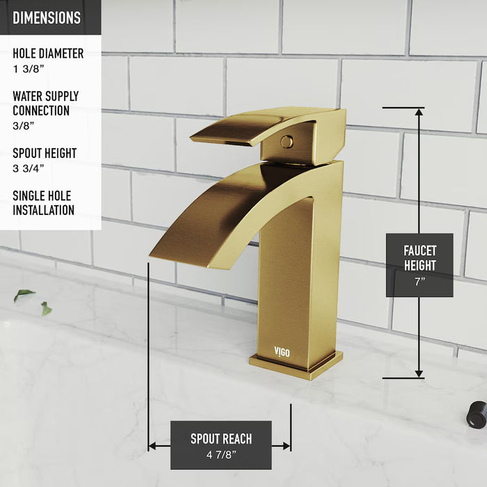 VIGO Satro Single Hole Single-Handle Waterfall Bathroom Faucet in Matte Brushed Gold (NEW)