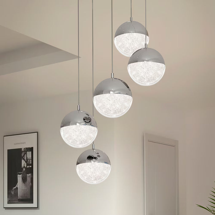 Artika Sparkle 5-light 27W Chrome Dimmable Integrated LED Spiral Pendant Light (New)