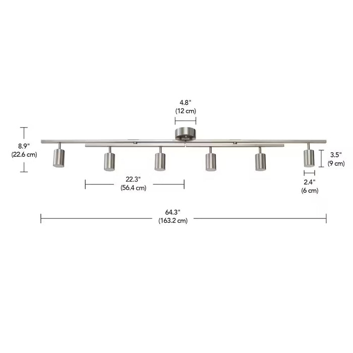 Globe Electric Hudson 6-Light 46W Integrated LED Track Lighting, Brushed Nickel, Double Swivel Center Bar, 3000K (New)