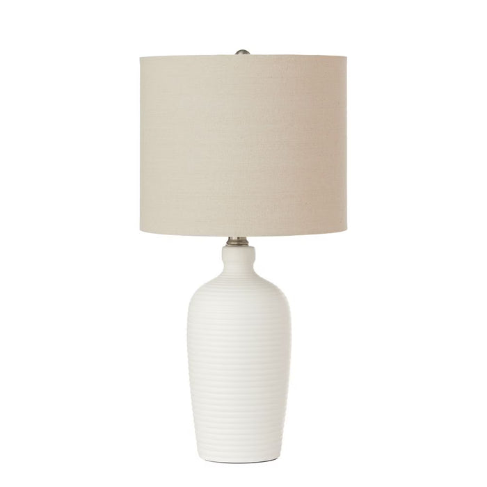 21.5-inch H 1-Light Matte White Ceramic Table Lamp with Off-White Linen Fabric Shade (New)