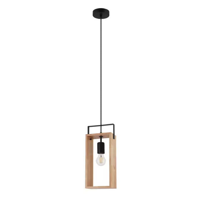 Eglo Famborough Pendant Light 1L, Black Finish with Natural Wood (new)