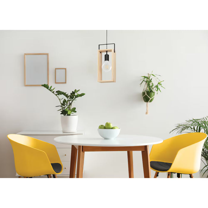 Eglo Famborough Pendant Light 1L, Black Finish with Natural Wood (new)