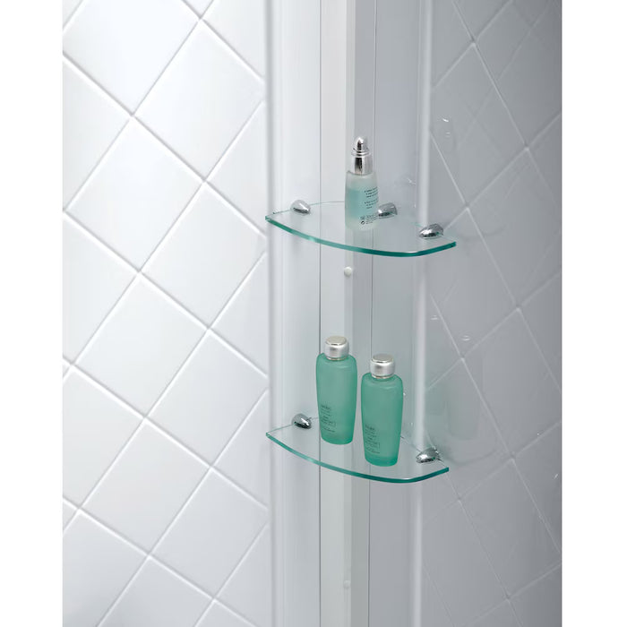 DreamLine Prime 36 in. D x 36 in. W x 76.75 in. H Neo-Round Corner Shower Kit Enclosure with Wall Surround, Two Glass Shelves, Corner Drain Base & Clear Glass Sliding Door in Matte Black (new)