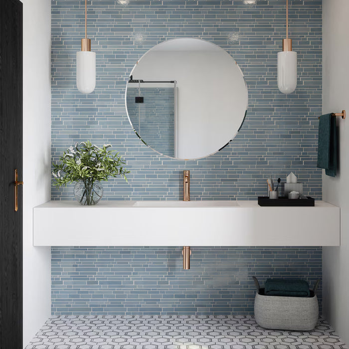 Jeffrey Court Polar Orbit Blue 11.625 in. x 11.625 in. Interlocking Glossy Glass Mosaic Wall Tile (0.938 SF/Each) (NEW)