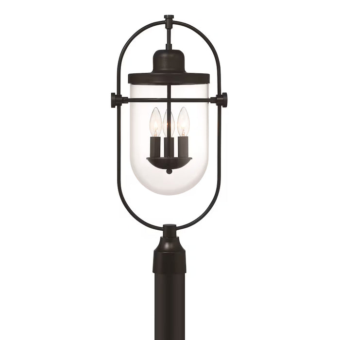 GlucksteinElements Lowell 3-Light Outdoor Post Mount Lantern Light Black Metal Finish with Clear Glass (new)