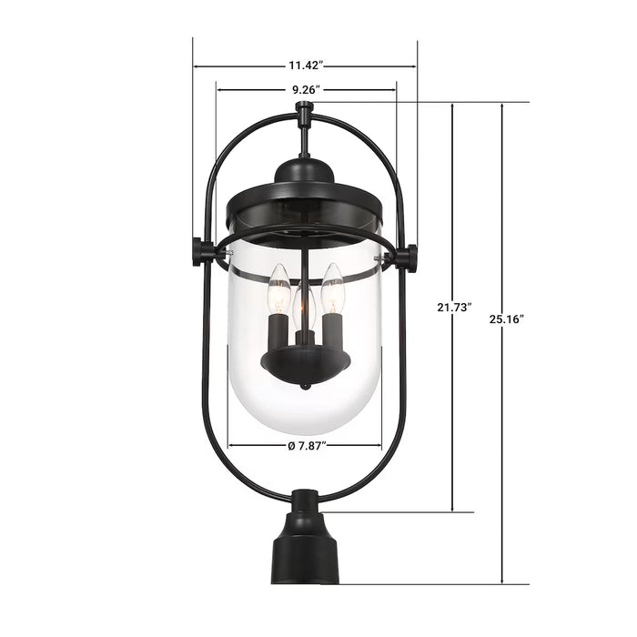 GlucksteinElements Lowell 3-Light Outdoor Post Mount Lantern Light Black Metal Finish with Clear Glass (new)