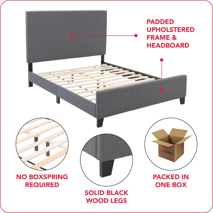 Corliving Juniper Grey Fabric Upholstered Bed, Queen (NEW)