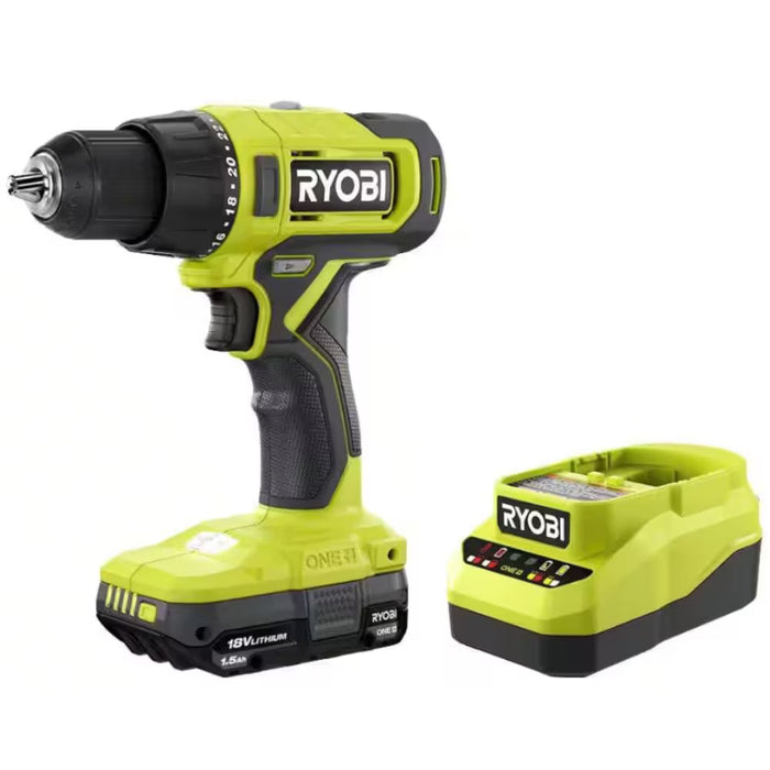 RYOBI 18V ONE+ Cordless 1/2 in. Drill/Driver Kit with (1) 1.5 Ah Battery and Charger (USED)