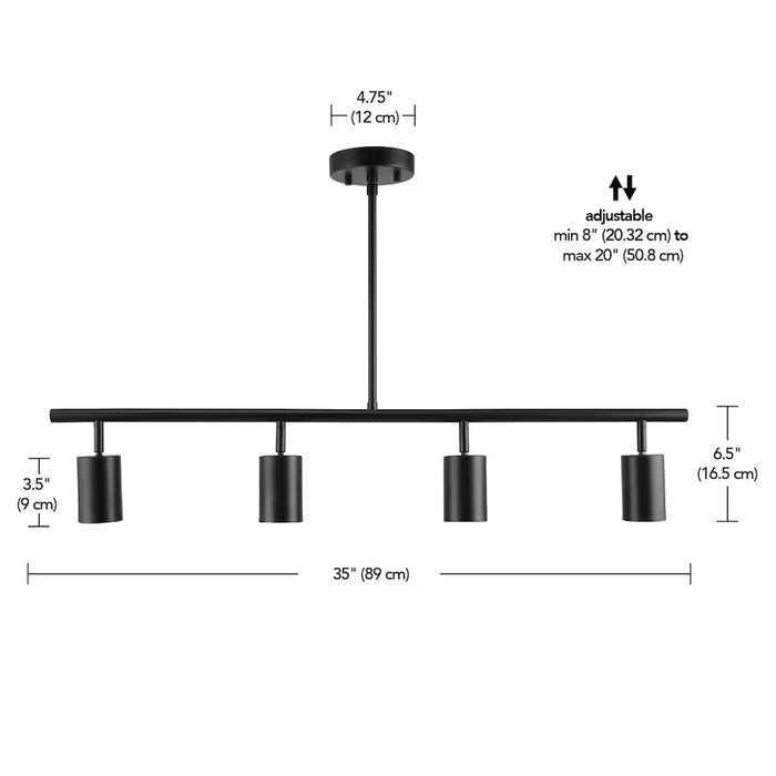 Globe Electric Willard 4-Light Adjustable Height Track Lighting, Matte Black (New)