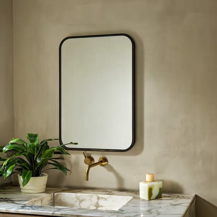The Tangerine Mirror Company Juliet ,Satin Black Iron Mirror, with Curved Corners -20" x 30"