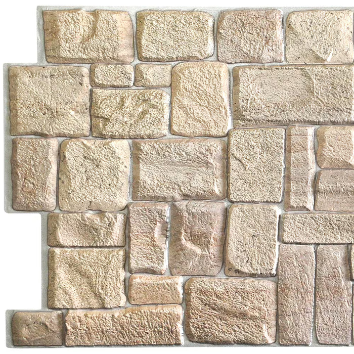 Dundee Deco 3D Falkirk Retro 39 in. x 20 in. Faux Limestone PVC Decorative Wall Panel in Beige (5-Pack)  (NEW)