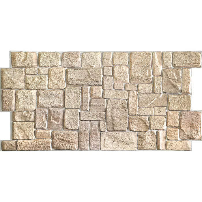 Dundee Deco 3D Falkirk Retro 39 in. x 20 in. Faux Limestone PVC Decorative Wall Panel in Beige (5-Pack)  (NEW)