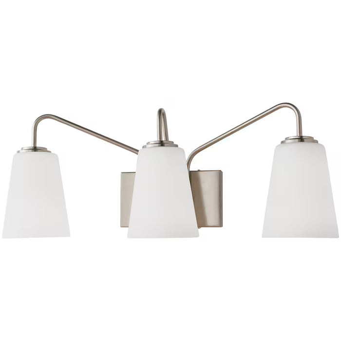 3-Light Bathroom Dimmable Brushed Nickel Vanity Light Bell Shape Opal Glass Shade
