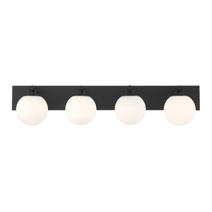 GlucksteinElements Orly 4-Light Bathroom Matte Black Finish with Opal White Globe, Linear & Bar Vanity Light (New)
