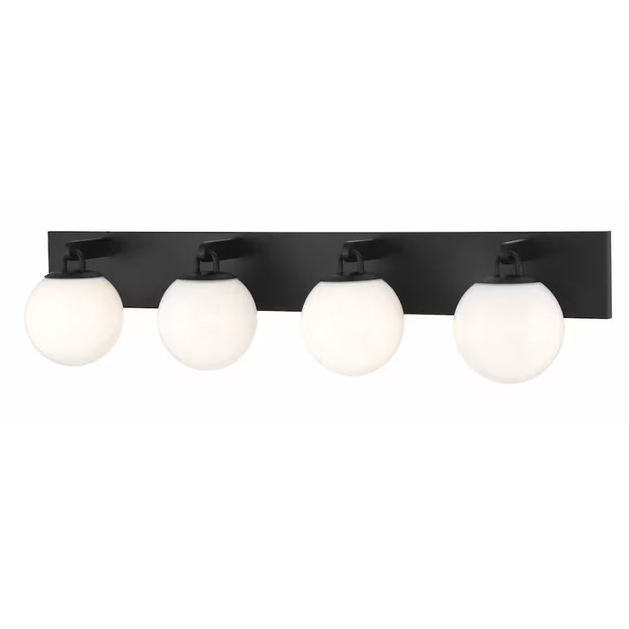 GlucksteinElements Orly 4-Light Bathroom Matte Black Finish with Opal White Globe, Linear & Bar Vanity Light (New)