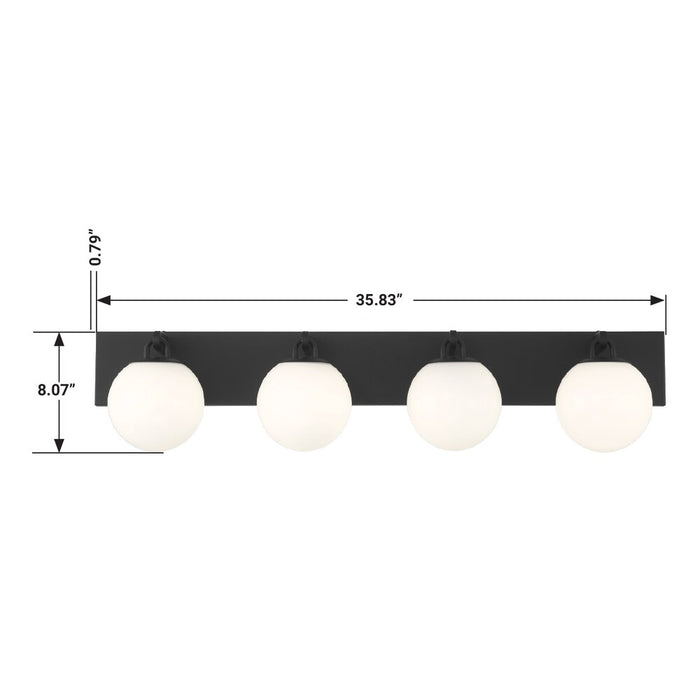 GlucksteinElements Orly 4-Light Bathroom Matte Black Finish with Opal White Globe, Linear & Bar Vanity Light (New)