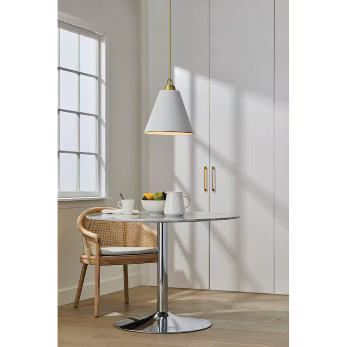 GlucksteinElements Allegra 3-Light 17-inch H Brushed Brass Golden Finish with White Metal Shade Hanging Drum Pendant (New)