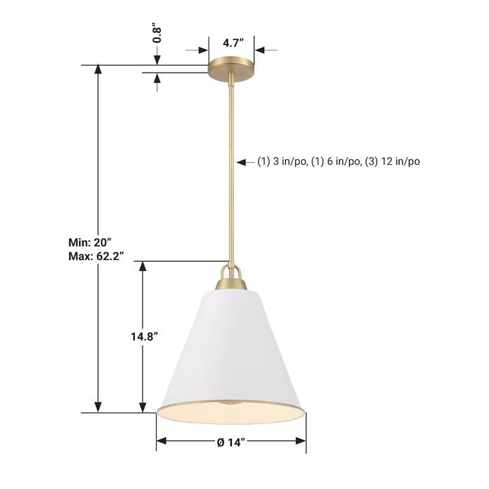 GlucksteinElements Allegra 3-Light 17-inch H Brushed Brass Golden Finish with White Metal Shade Hanging Drum Pendant (New)