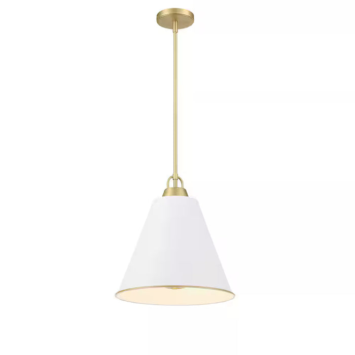 GlucksteinElements Allegra 3-Light 17-inch H Brushed Brass Golden Finish with White Metal Shade Hanging Drum Pendant (New)