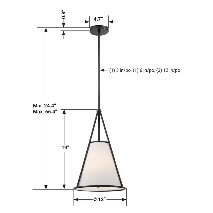 GlucksteinElements Windermere 3-Light 12-inch W 19-inch H Matte Black Frame Tapered Linen Shade Hanging Drum Pendant (new)