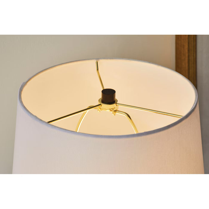 GlucksteinElements Langley 26-inch H Tripod Table Lamp with Black Base and White Linen Fabric Shade (New)