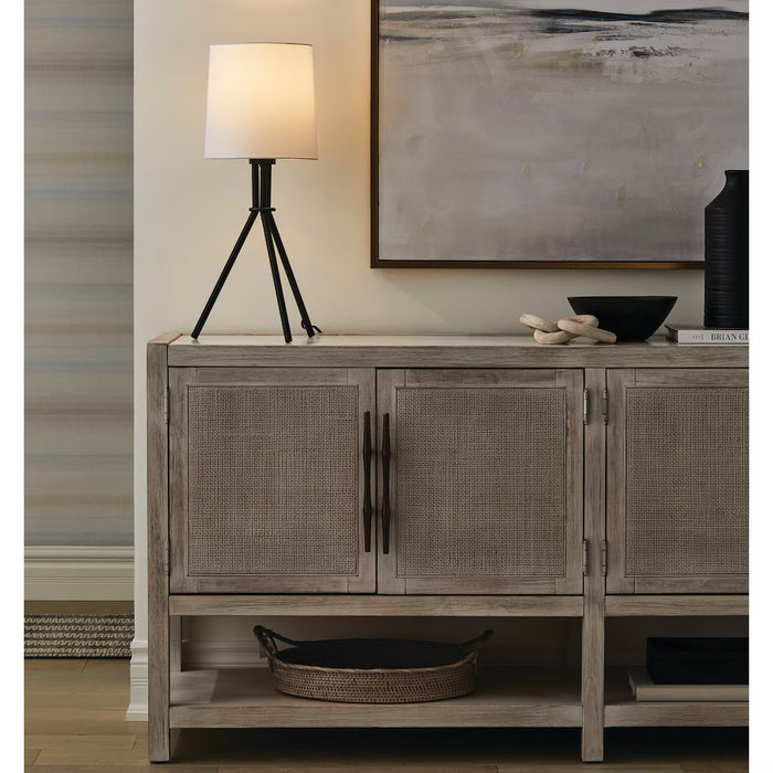 GlucksteinElements Langley 26-inch H Tripod Table Lamp with Black Base and White Linen Fabric Shade