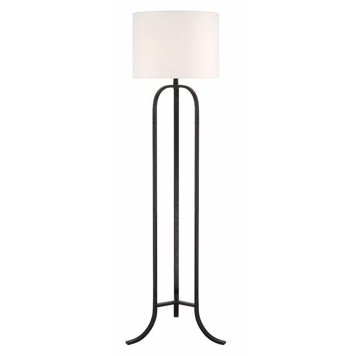 Wyatt 65-inch H Farmhouse Floor Lamp with Flared Legs Black Metal Base and White Linen Fabric Shade