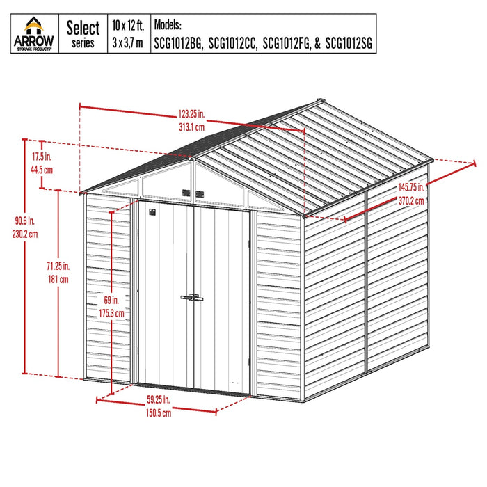 Arrow Select Steel Storage Shed, 10x12, Charcoal