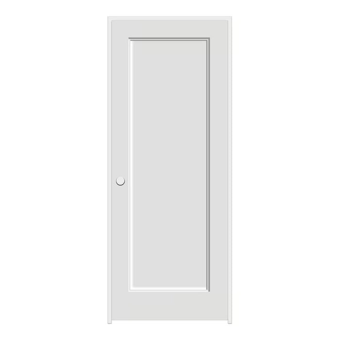 Milette 32-inch x 80-inch Primed 1-Panel Solid Wood MDF (Paint Grade) Urban E-Sticking Prehung Rabetted Jamb Interior Slab Door Right Hand (New)