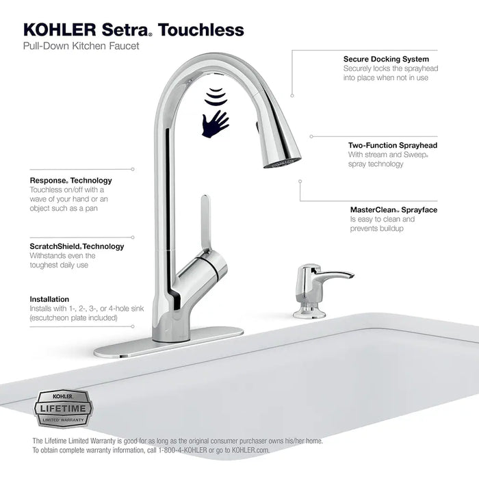 KOHLER Setra Touchless Pull Down Kitchen Faucet in Chrome (new)