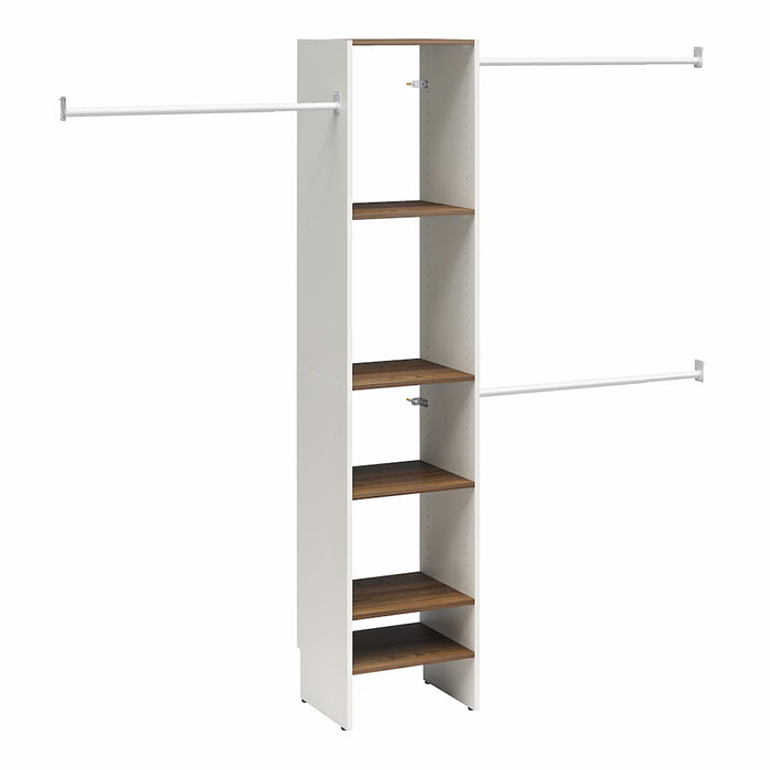 StyleWell Reach-In Closet Organizer Tower Kit with Hanging Rods & 5 Shelves, White/Aged Oak. Fits Spaces 4 ft to 9 ft