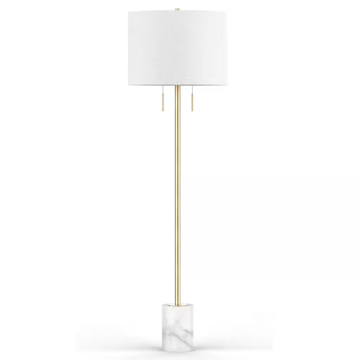 59-inch H Modern Style Drum Floor Lamp with Antique Brass with Marble Base and White Fabric Shade (new)