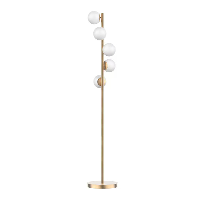 62-inch H 5-Light Gold Tree Floor Lamp with White Opal Glass Shade (New)